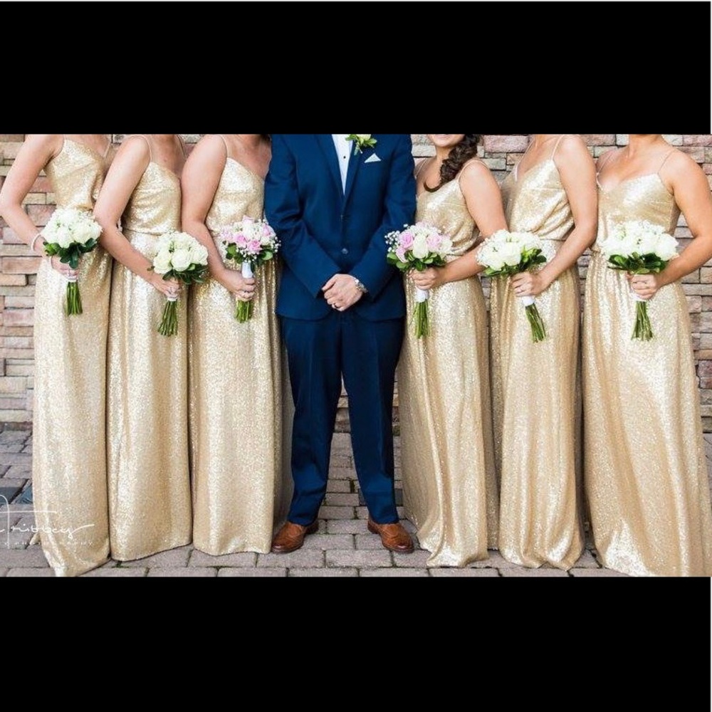 Gold Matte-Sequined Bridesmaid Dress